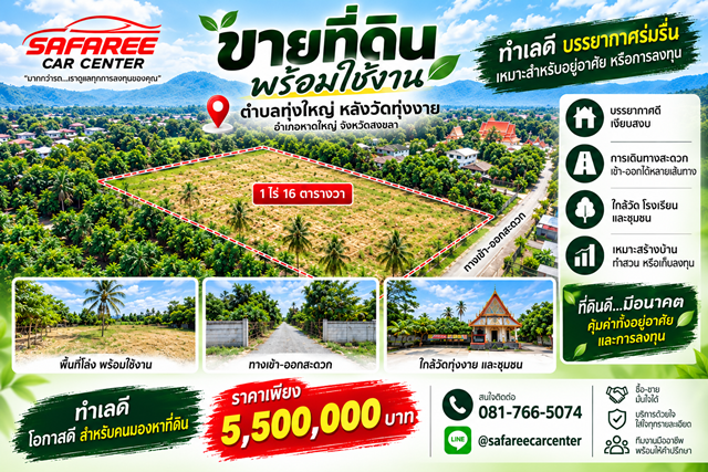 ขายที่ดินพร้อมใช้งาน ตำบลทุ่งใหญ่ (หลังวัดทุ่งงาย) พื้นที่ 1ไร่ 16 ตารางวา